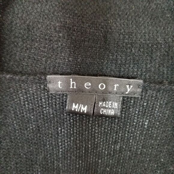 Theory Women 100% Cashmere Open Front Cardigan Sz M Black Sweater Soft Cozy - Picture 7 of 8